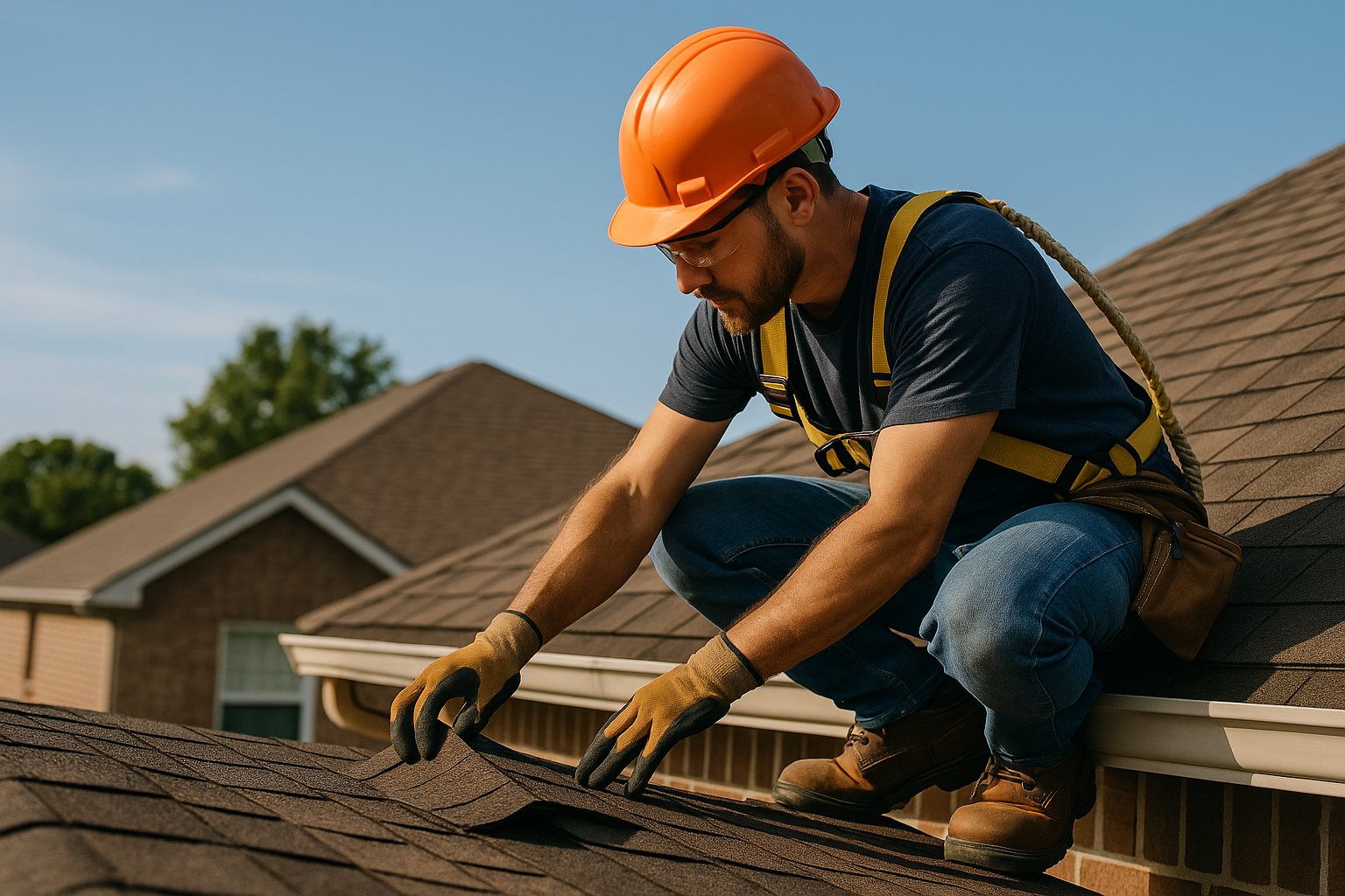 Editorial illustration depicting replace roof shingles uv damage texas heat